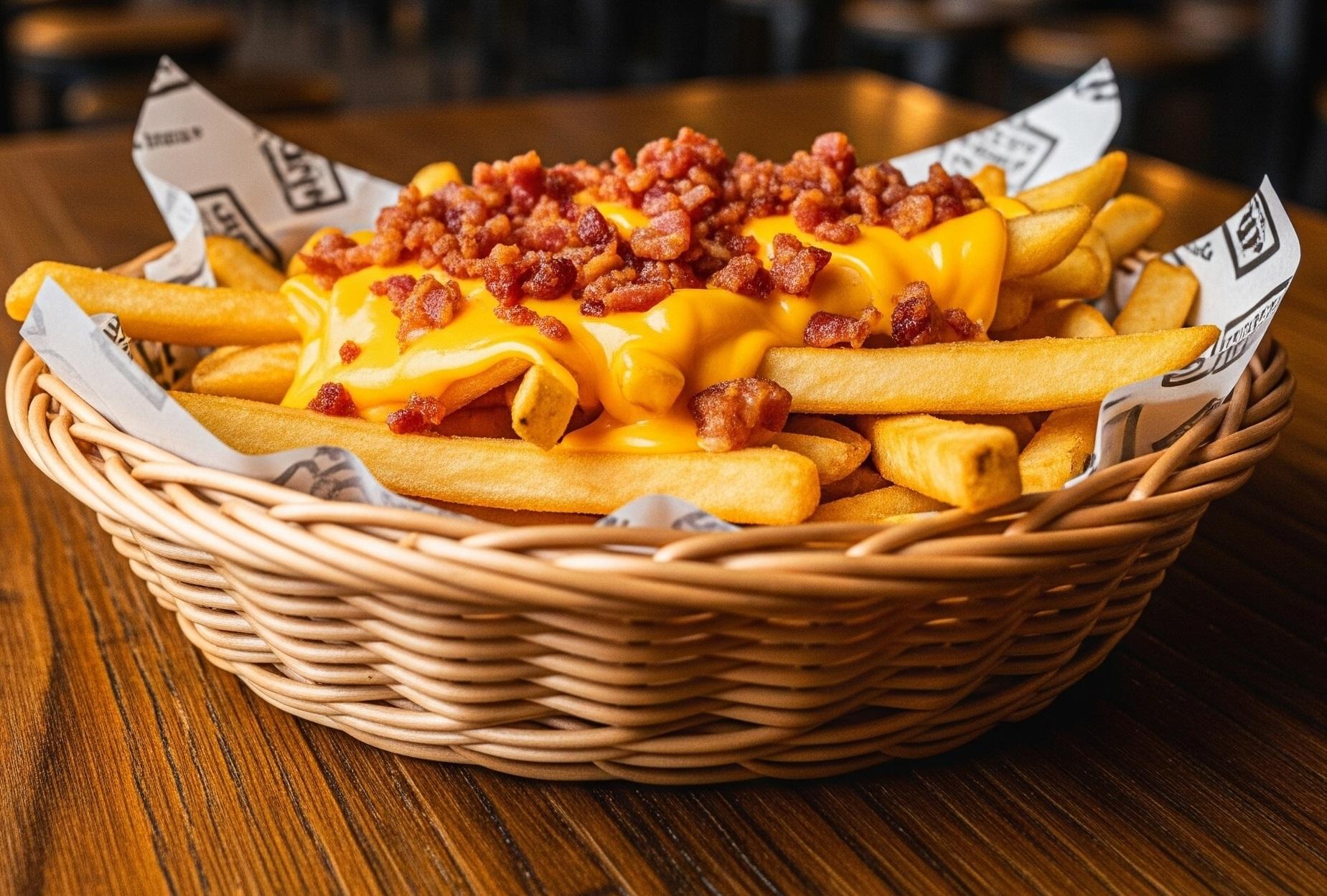 Papas fritas con cheddar y bacon
